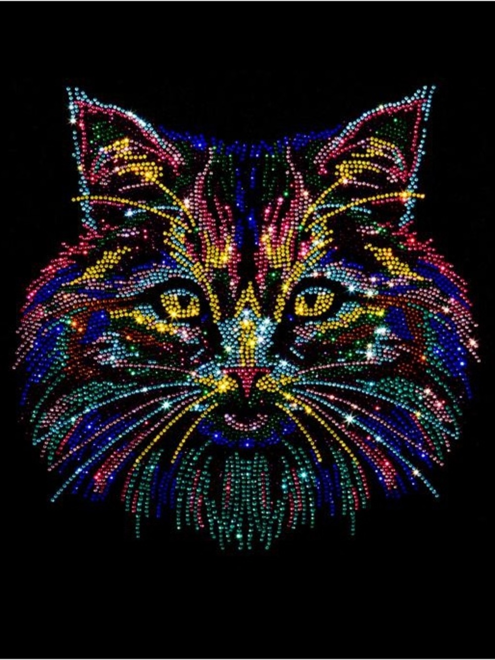 shirt multi cat premium rhinestone crystal multicolor 3/4 sleeve black shirt